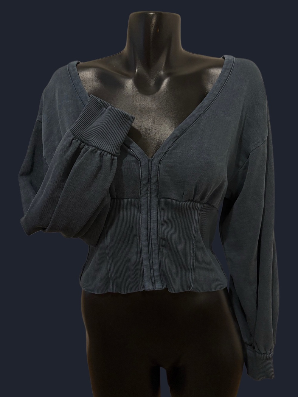 Pilcro Dusty Gray Blue Long Sleeve Top with Open Back 100% Cotton Size Medium